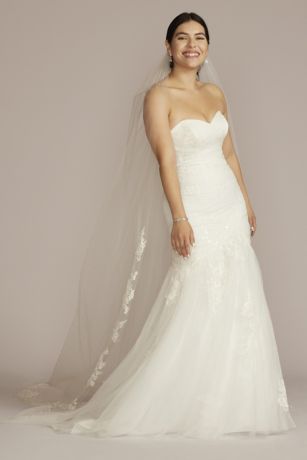 Oleg Cassini Lace Up Back Strapless Mermaid Wedding Dress